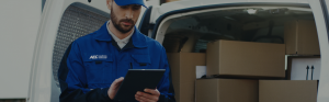 courier next to packages