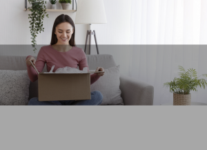 receiving a parcel happy woman